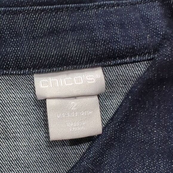 Chico's Jacket Womens Large Blue Denim Jacket with Metallic stitching Size 2 - Picture 6 of 9